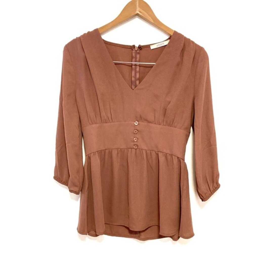 Antoinette Peplum 34 Sleeve Waist Band Detail Zip Up Blouse
